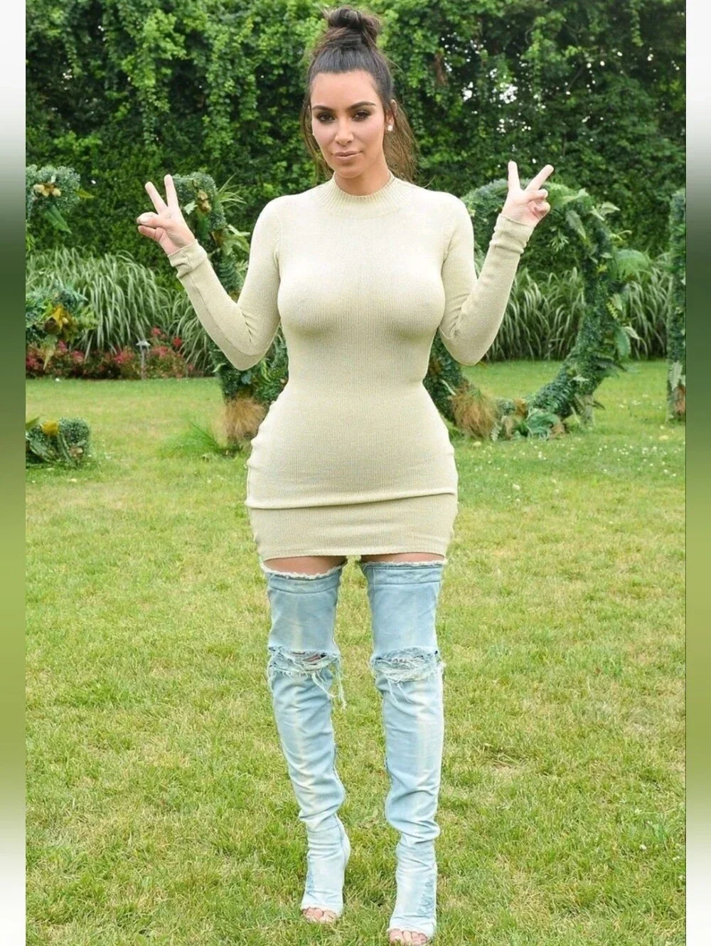 LILIANA Light Blue Denim Thigh-High Open Toe Stiletto Boots